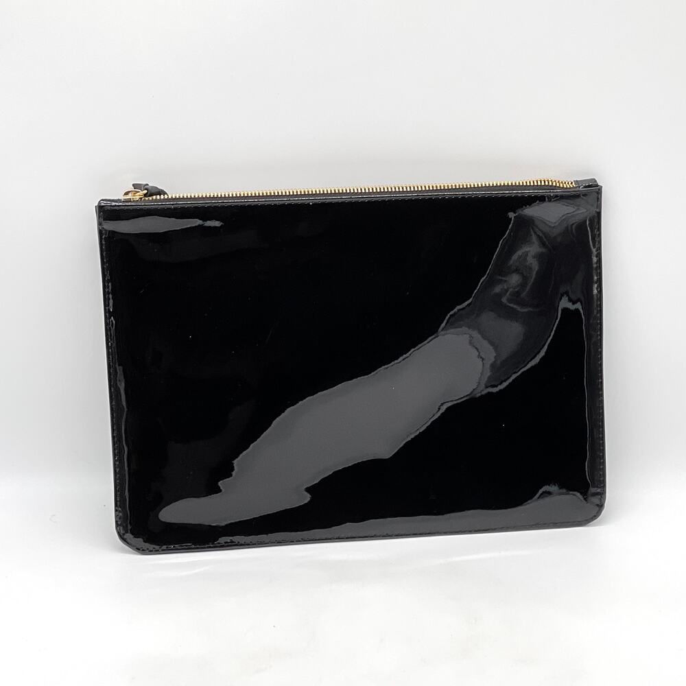 CLARE V Patent Leather Clutch Pouch Black Shiny Rectangle Minimal Capsule